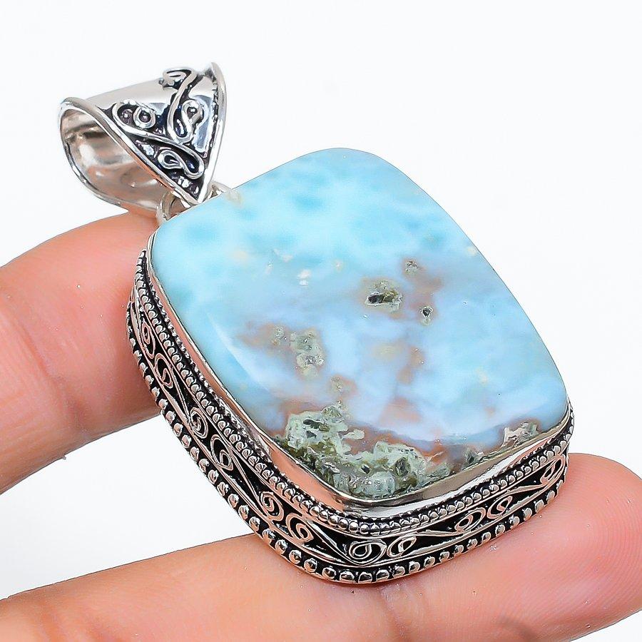 

Подарочный кулон ручной работы из натурального карибского ларимара из стерлингового серебра 925 пробы 1,97 дюйма a6k26