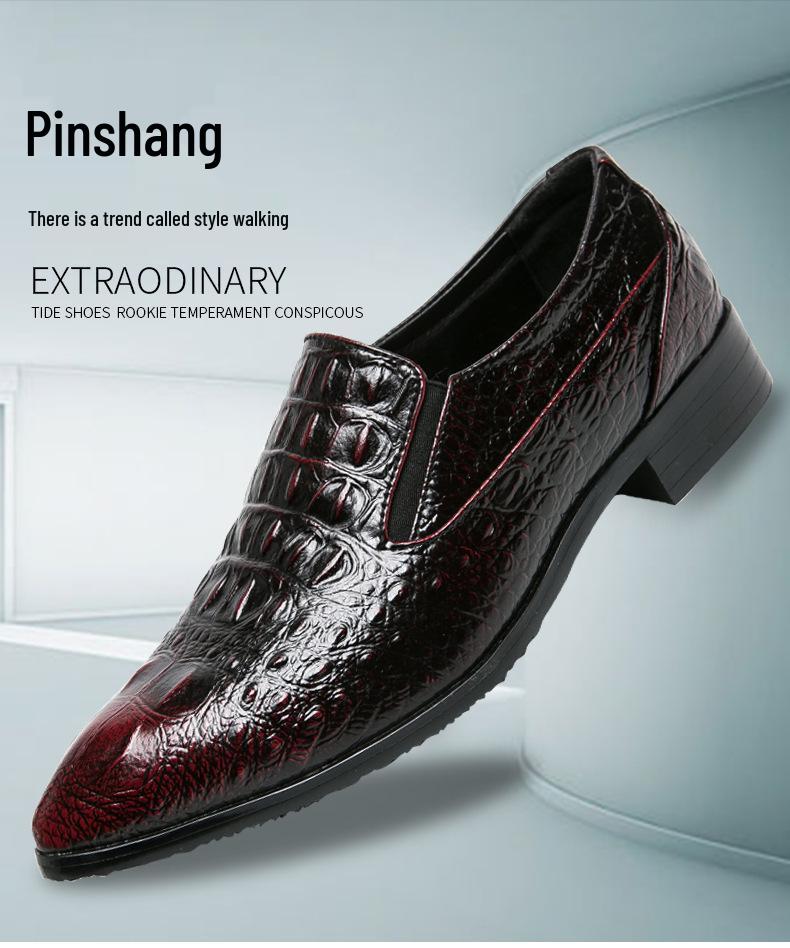 Men's Crocodile Pattern Leather Shoes: Pointed Toe Business Formal & Casual British Retro Style