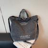 Korean Style Washed Denim Crossbody Tote – Large Capacity with Retro Letter Print (2025 Edition)