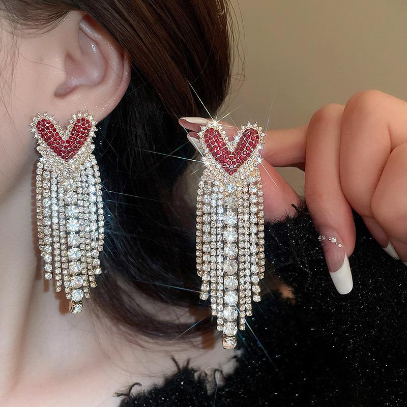 European and American Silver Needle Zircon Fringed Earrings Light Luxury High-end Atmospheric Earrings Niche Earrings Women