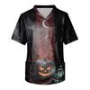 Men's Halloween Print Scrub Top Short Sleeve for Work Uniform