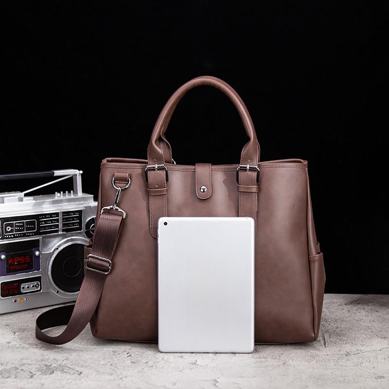 Retro Men's Portable Briefcase Casual Messenger Bag Crazy Horse Leather Men's Bag Horizontal Shoulder Bag