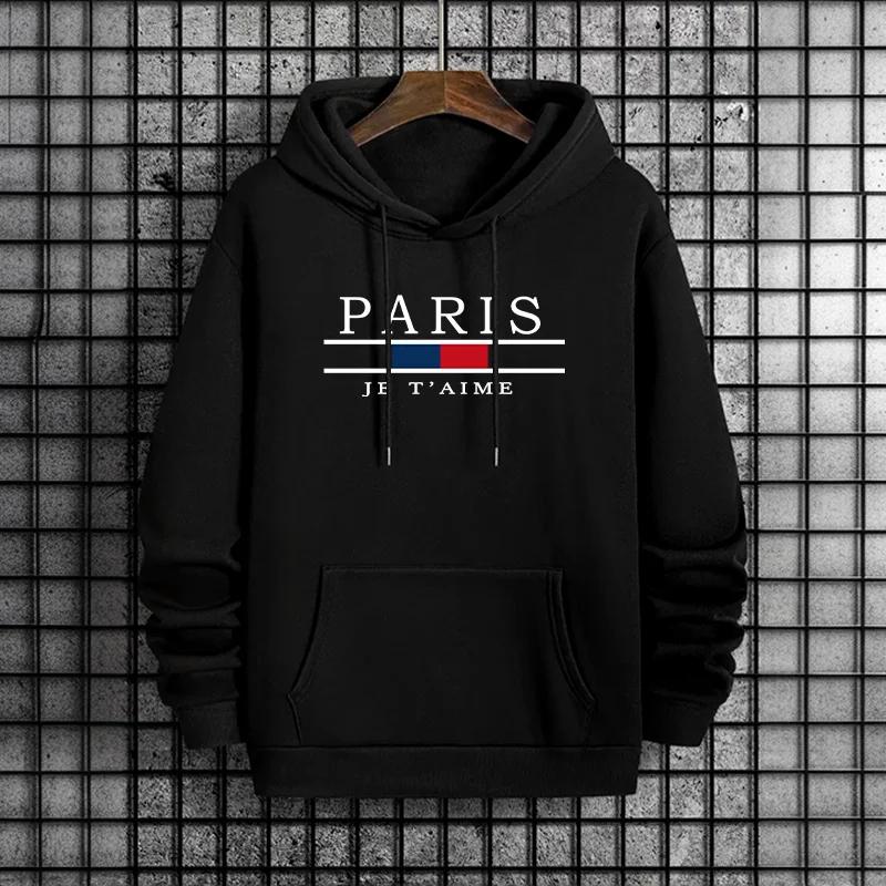 2025 New Arrival Mens Hooded Sweatshirt Urban Streetwear Casual Fashion Warm Winter Hoody Outwear Autumn Trendy Male Paris Print