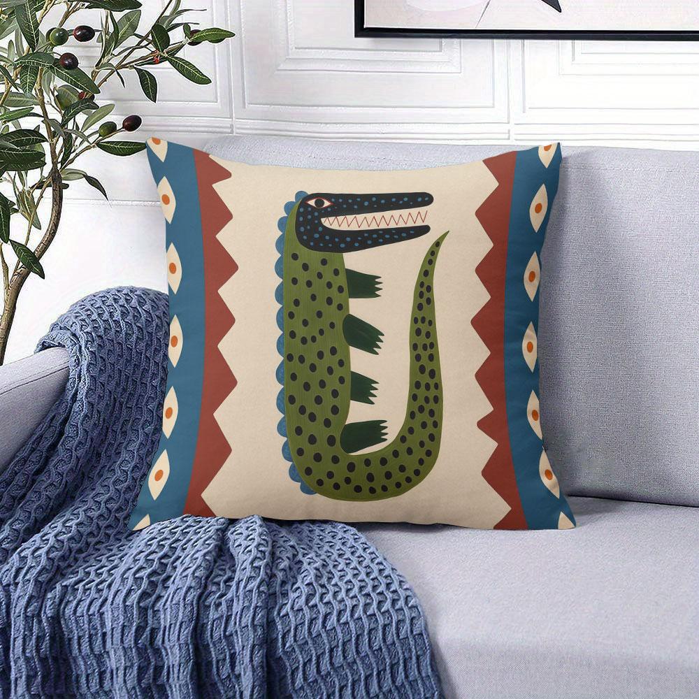 Boho Crocodile Folk Art square Jacquard Pillow Cover for Sofa Office Waist Cushion Cover Home Decorative Pillowcase