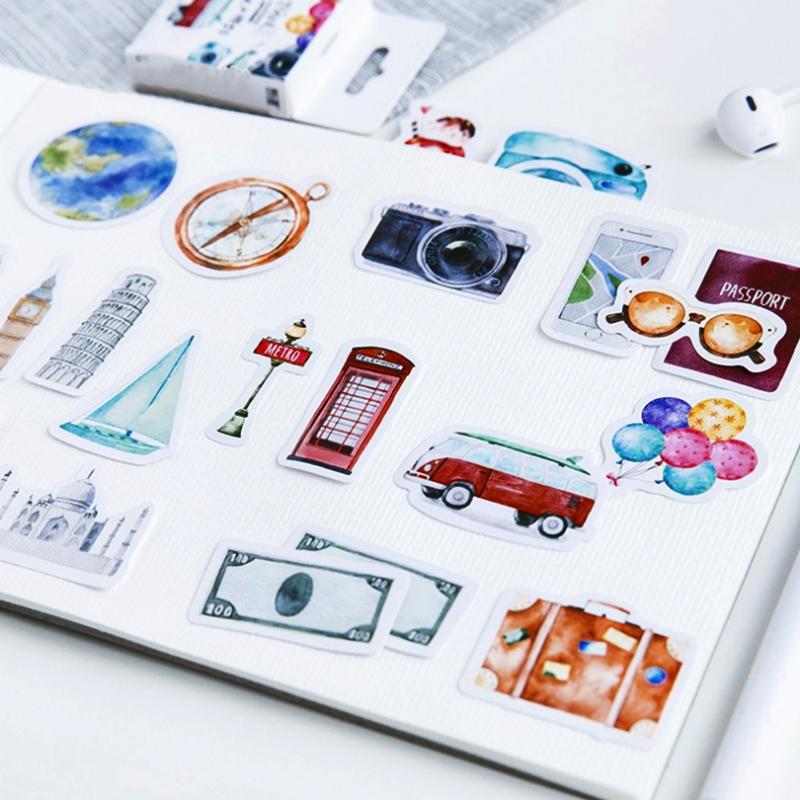46pcs/box Travel Sticker Diary Adhesive Album Decoration Diy Escolar Stationery Label Stickers Scrapbooking
