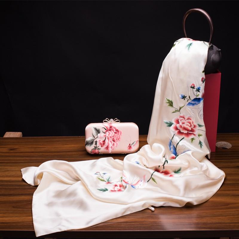 Su Embroidery Silk Scarf Long Double-sided Pure Shawl Gift Wedding Party