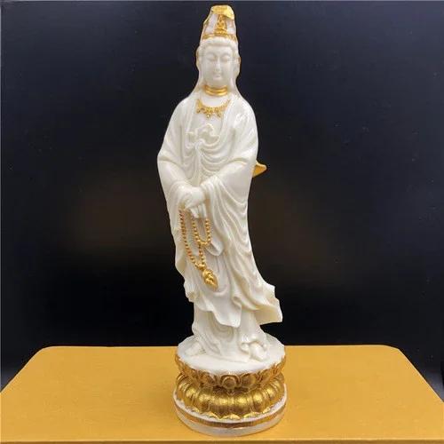 Vintage Nostalgic Ivory Fruit, South China Sea Guanyin Bodhisattva Decoration, Home Office, Lotus Shaped Guanyin Buddha Statue