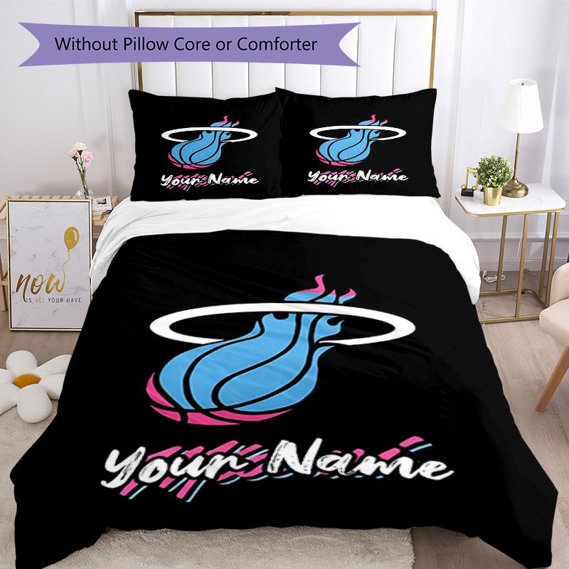 3pcs Custom Name Miami Heat Bedding Set Duvet Cover Closure Includes 1 Duvet Cover & 2 Pillowcases, Soft and Comfortable for All Seasons.