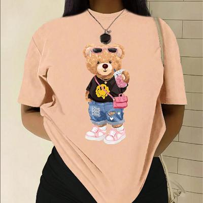 Mode Frauen süße Cartoon Teddybär Print T Shirt lustige lässig O-Ausschnitt kurze Ärmel T-shirt Sommer weibliche T-Shirt