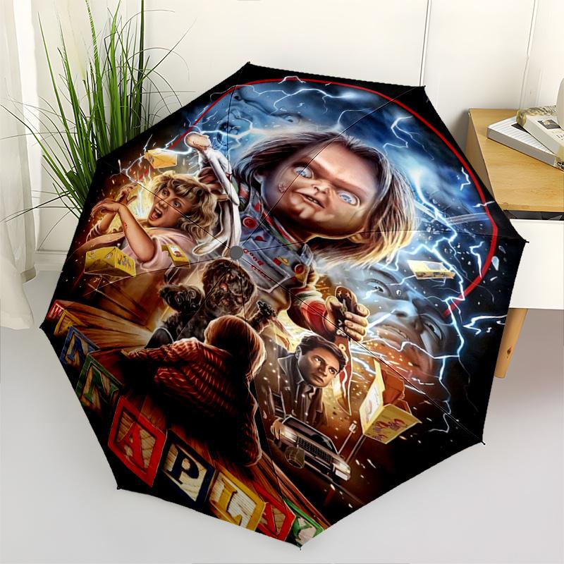 1pc The Ultimate Horror Chucky Automatic Open/CloseUmbrella, Portable Compact Umbrella for Men & Women I092