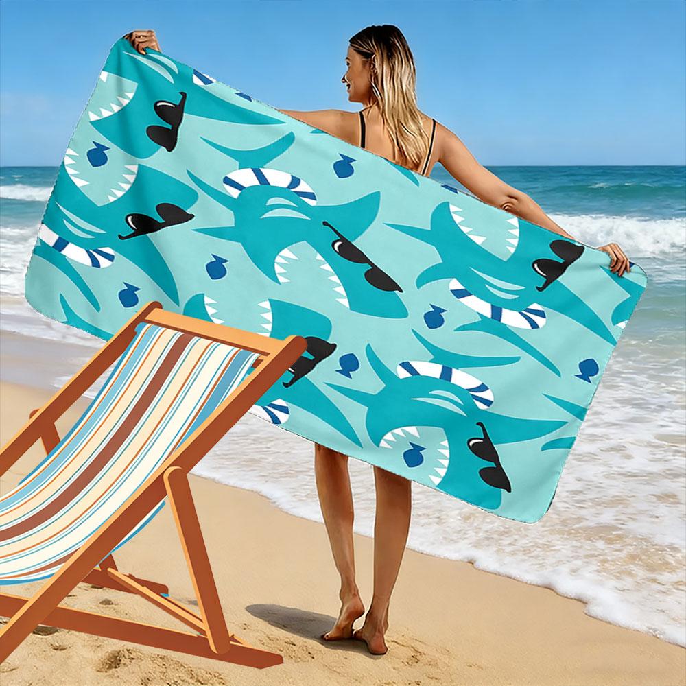 Sharks rocking stylish vibes Print beach towel, quick drying, suitable for travel, outdoor sports, jogging, the beach and swimming, gift