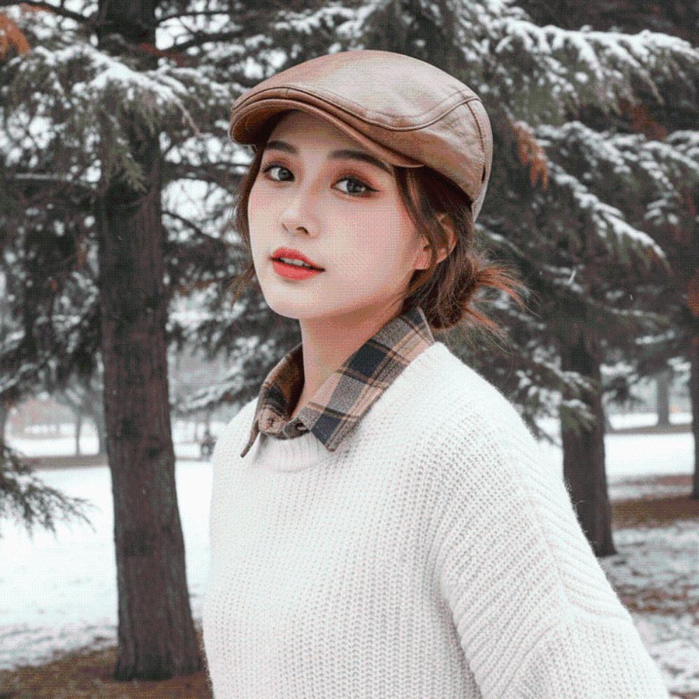 PU Leather Leather Beret British Style Newsboy Hat Painter Hat Flat Cap  Chilly Days