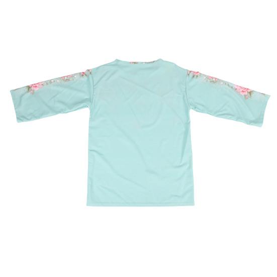 Women Tops Round Neck Long Sleeve Loose Fit Tee Shirt 3D Flower Printing Faux Pearls Decor Pullover Tops Casual Office Wear