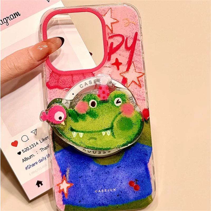 Magnetic foundation make-up graffiti crocodile mobile phone case with magnetic holder for iPhone 11 12 13 14 15 16 17 Pro max