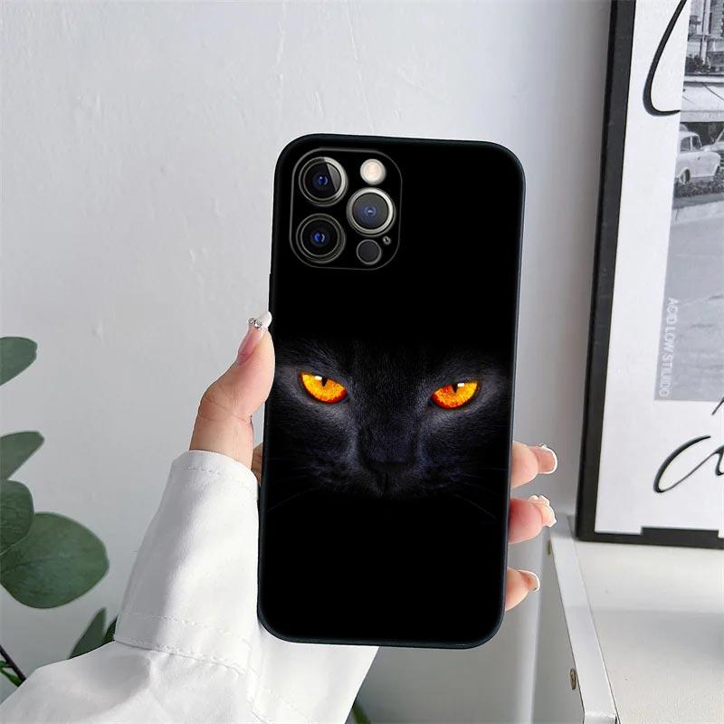 Black Cat Line Phone Case for iPhone 11 15 16 Pro Max Case Coque 14 Plus 13 Pro 12 Mini 11 X XS 16 8 SE2020 15Pro TPU Soft Cover