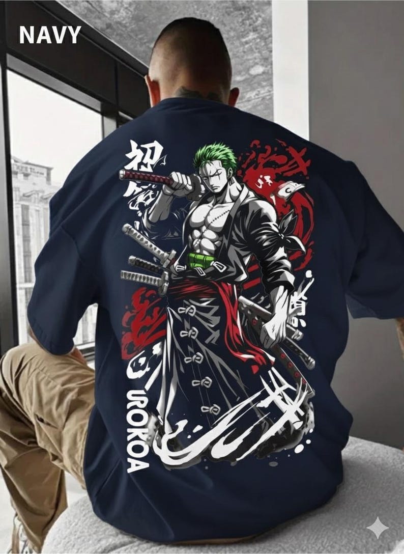 

One Piece Roronoa Zoro Three-Sword Style Oversized T-Shirt, Unisex Anime Fan Streetwear Tee, 100% Cotton Casual Short Sleeve Top XXXL чорний