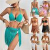 Womens Hand Crocheted Two Piece Bikini Set Shell Patchwork Tie Fringe Skirt Stylish Elegant Beachwear For Summer Vacation