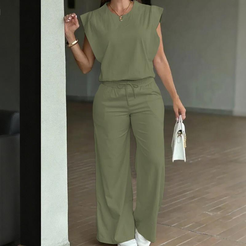 

ZANZEA Женская блузка без рукавов и брюки Летние костюмы-двойки 5XL зелёный