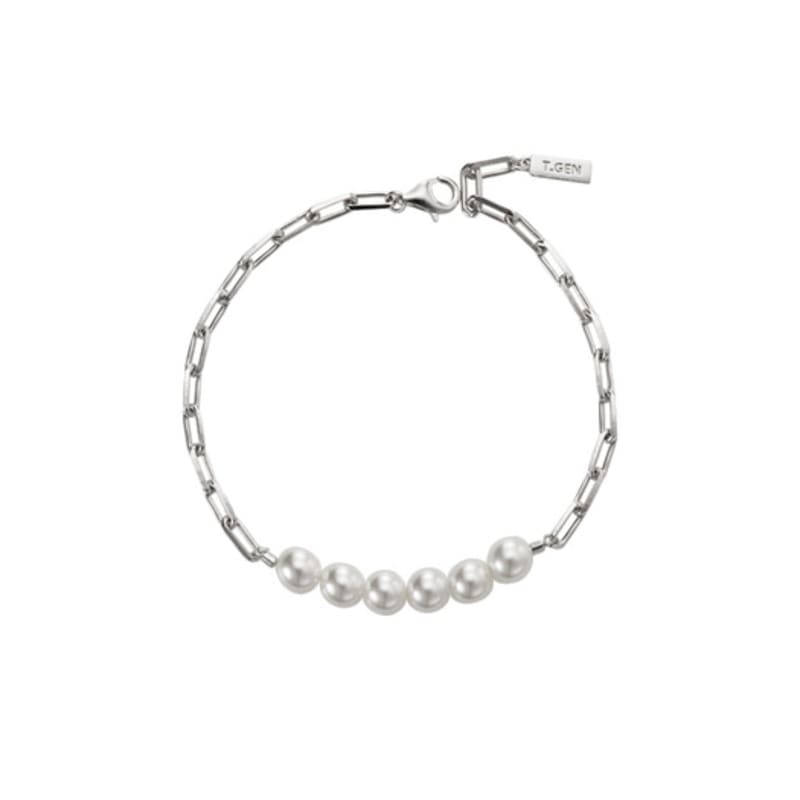 Tirr Lirr Tizen Maximize Shell Pearl 6mm Clip Chain Silver White Bracelet TBSSVW14026M