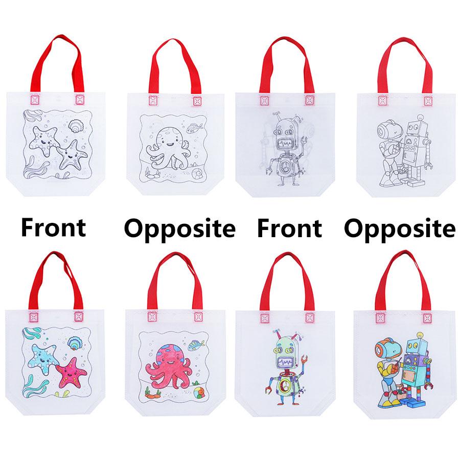 5/10 Stück DIY Doppelseitige Graffiti-Tasche mit Buntstift zum Ausmalen Vliesstofftaschen Bastelbedarf Zeichen-Geschenktasche JXB
