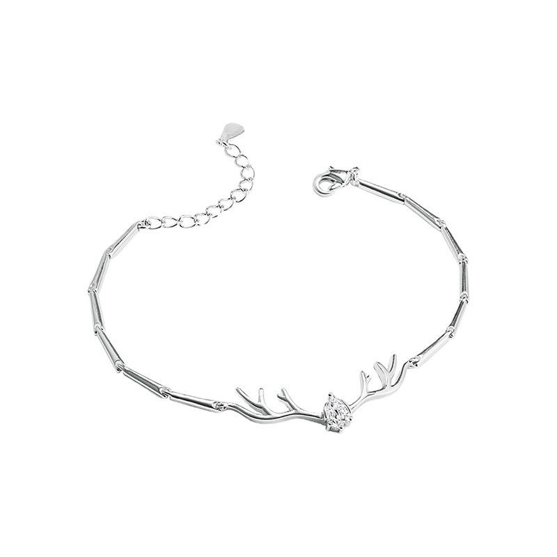 S925 Silver 'I Have You' Reindeer Antler Bracelet with Gemstones - Elegant Valentine's Day & Christmas Jewelry for Women.