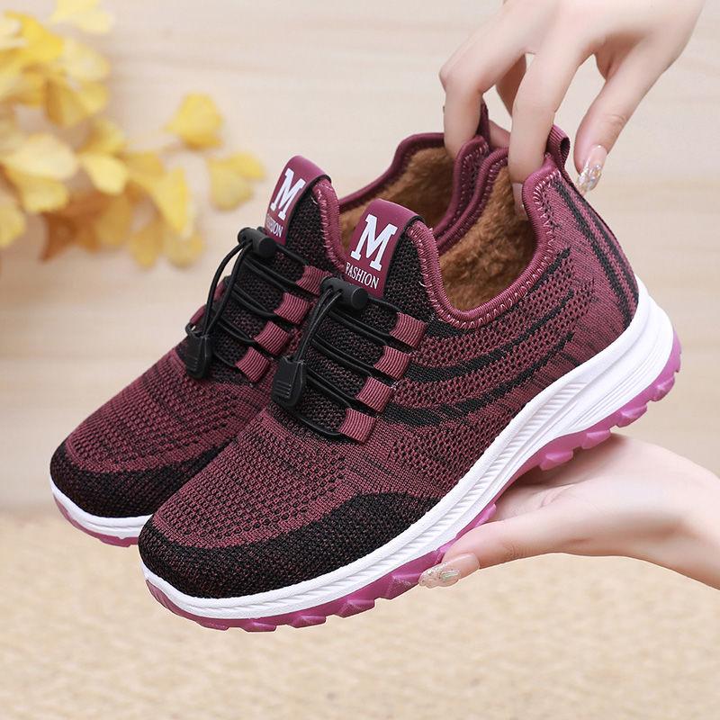 Chaussures d'hiver en coton, Chaussures pour femmes avec polaire épaisse pour la chaleur, Chaussures de sport et de loisirs, Bottes en coton à semelle souple antidérapante