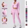 Conjunto de Três Peças de Cor Sólida Altamente Elástico Respirável para Yoga e Fitness