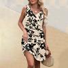 Women's Summer V-neck Casual Beach Vacation Style Vintage Floral Print Sleeveless Splicing Dresses