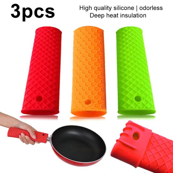 3Pcs Silicone Non-slip Anti-scald Insulated Hot Pot Handle Grip Holder Potholder