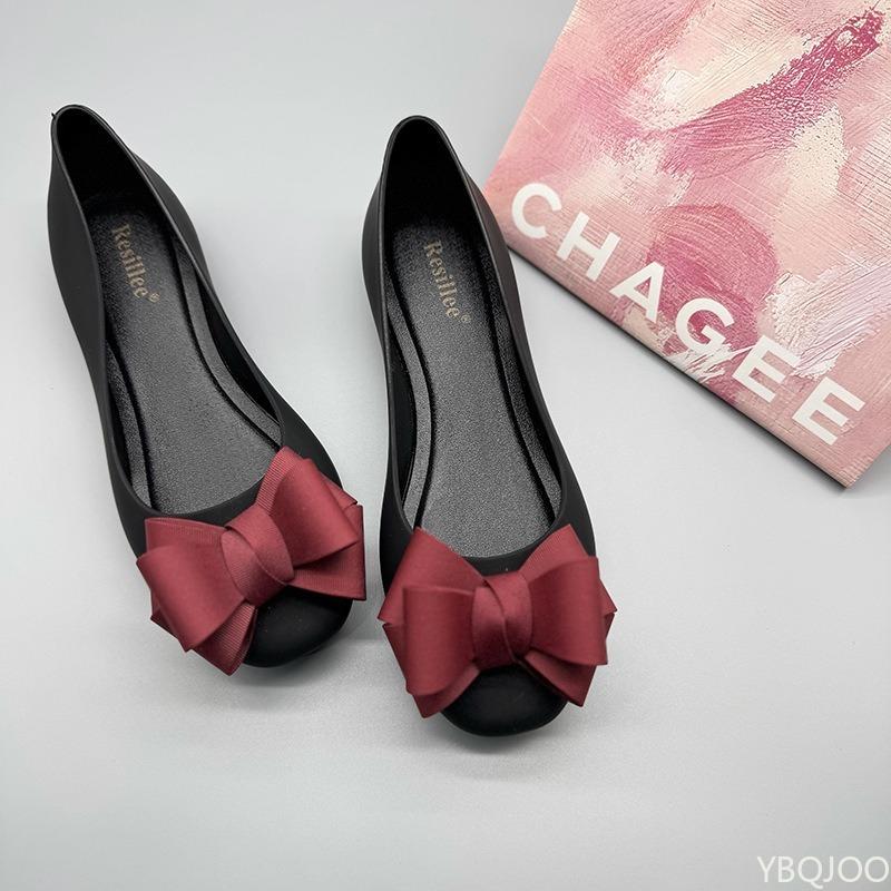 Women's Fashionable Lightweight Bow Tie Rubber Flat Shoes Casual Comfortable Non Slip Low Top Simple Toe Cap Women's Shoes