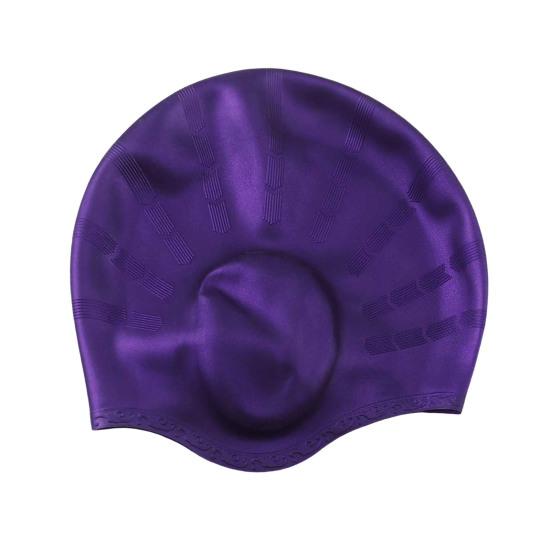 

Шапочка для плавания Большая силиконовая шапочка для плавания с 3D защитой ушей Нескользящая водонепроницаемая шапочка для купания для женщин и мужчин с длинными/короткими волосами фиолетовый