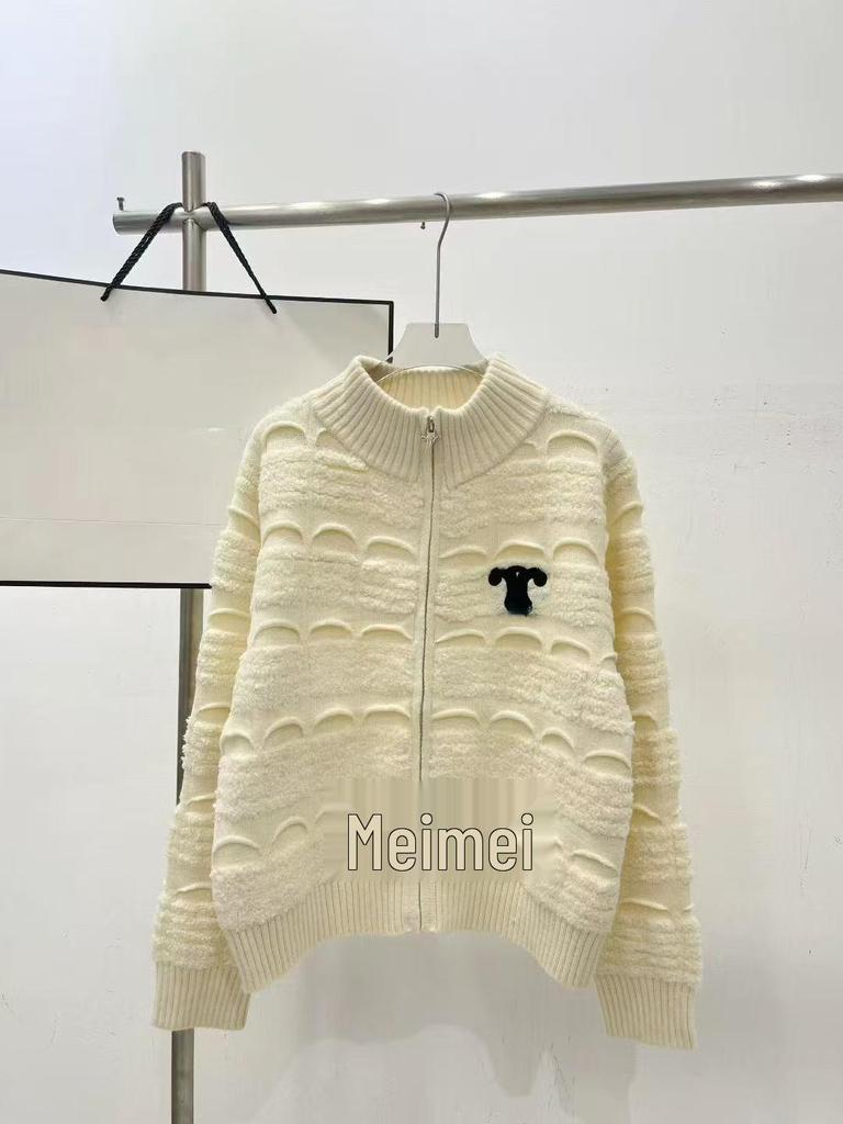 Trendy CE25 Autumn/Winter Color Block Triumph Embroidered Stand Collar Zip Cardigan