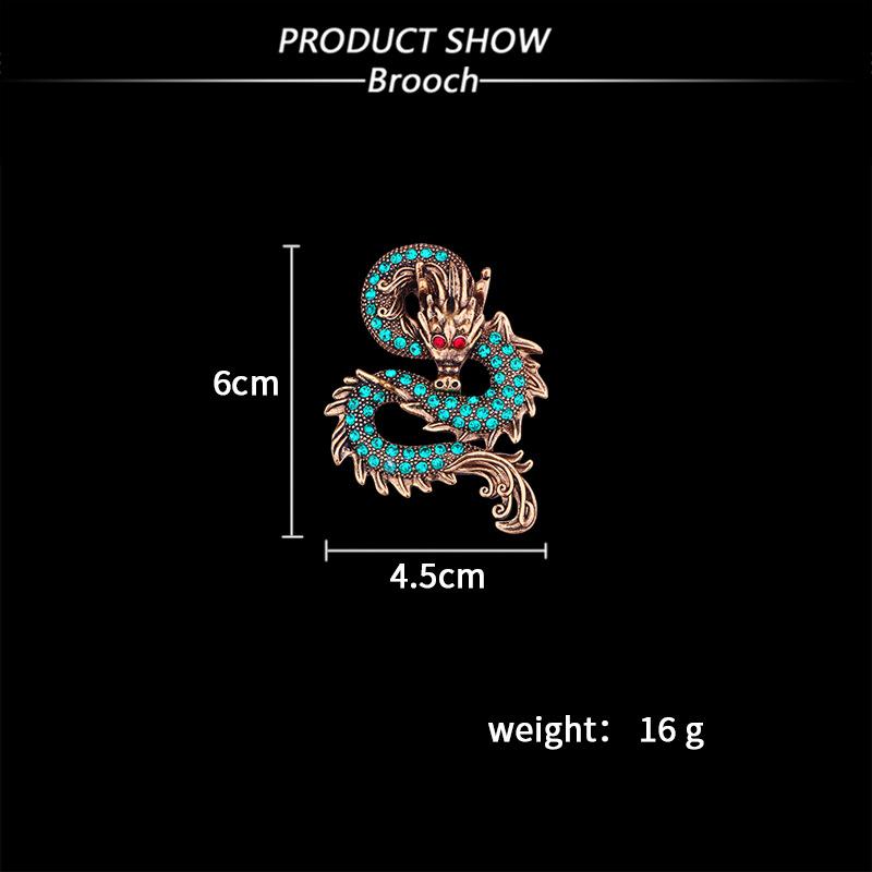 Vintage Dragon Men's Brooch HighEnd Rhinestone Lapel Pins Suit Coat Accessory Animal Design Luxury Badge Jewelry Gifts