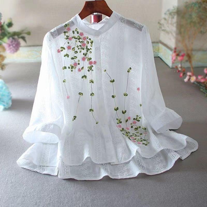 Lus Size Floral Print Shirt, Casual Long Sleeve Button Front Shirt, Women's Plus Size Clothing