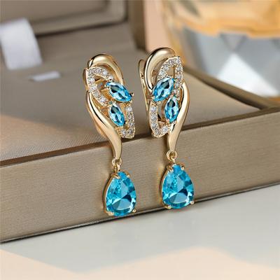 Lindos Pendientes de Piedra de Circonita Verde Azulada para Mujer Joyería de Boda de Color Dorado de Lujo para Mujeres