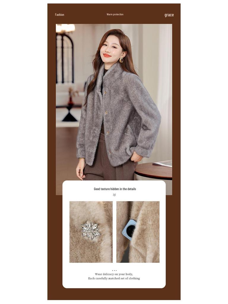 Noble Lady Winter Plush Faux Fur Coat for Middle-aged & Elderly Women