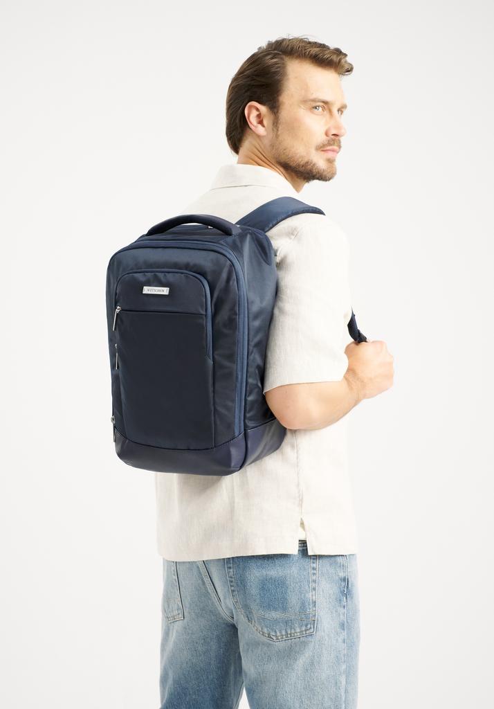 Wittchen Men's Multifunctional Travel Backpack For Airplane Navy Blue Polyester