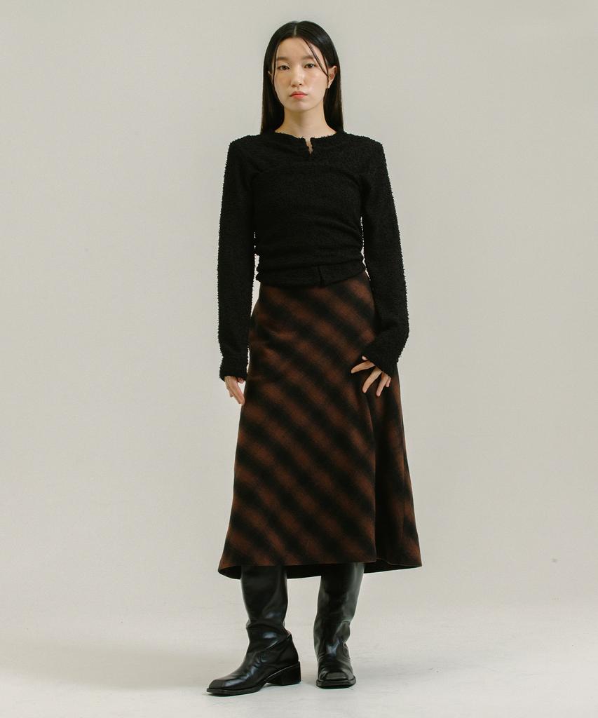 Nevel Everywear Wool Check Skirt_Brown
