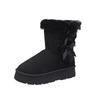 Slip-on Round Toe Winter Snow Boots Mid Heel Solid 2025 New Ladies Shoes Ankle Flat with Sewing Butterfly-knot Women's Boots