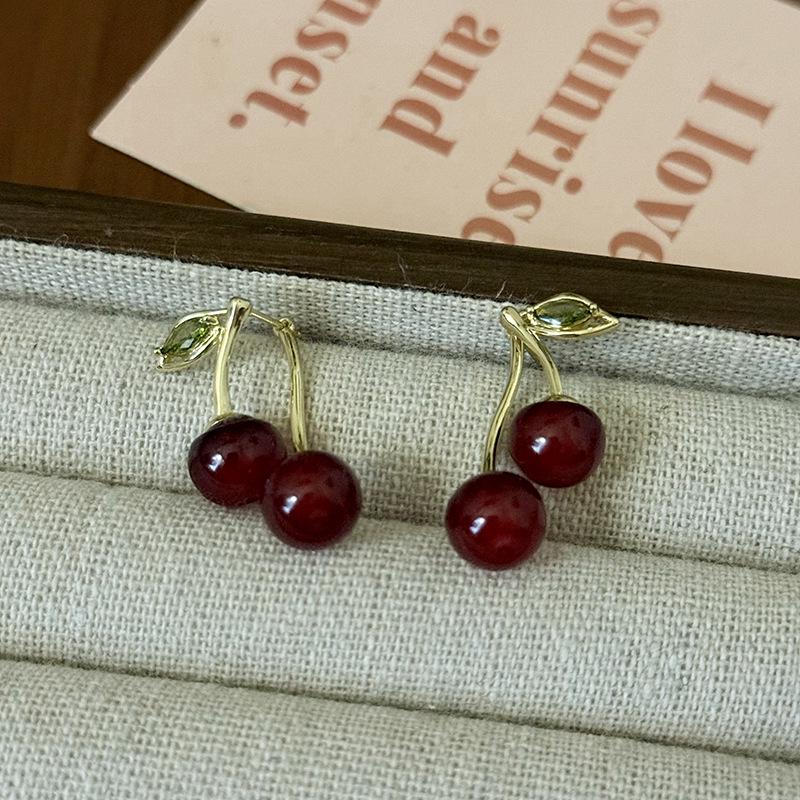 Silver Zircon Cherry Earrings - High-End, Light Luxury Studs with Fresh, Sweet Design