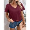 Women's Comfortable V-Neck T-Shirt - Oversized Short-Sleeve, Curved Hem Design, Soft Fabric for Daily & Casual Wear