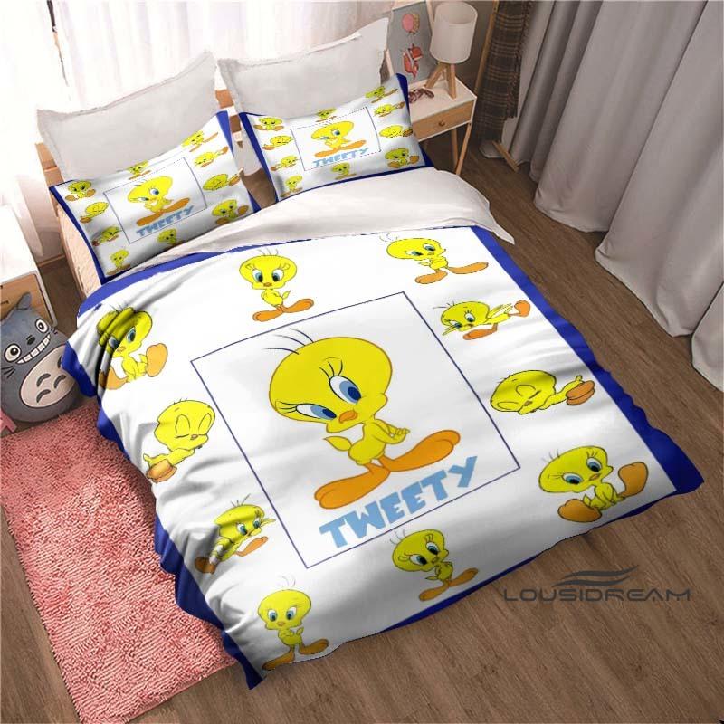 3D Printed Kawaii Tweety Bird Bedding Set, Printed Single Duvet Cover and Pillowcase 3-Piece Set, Children's and Adult Sizes