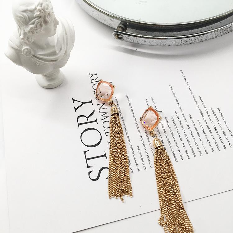 Vintage French Romantic Orange Acrylic Chain Tassel Earrings