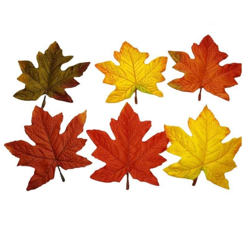 10PCS Bright Colored Faux Maple Leaf Models With Natural Texture For Home Decors And Seasonal Displays