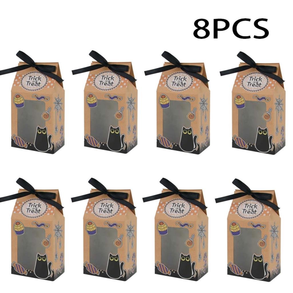 Halloween Gift Box Kraft Paper Box Clear Window Wrapping Treat Paper Pack Party Favor Versatile Holiday Wrapping  Bag