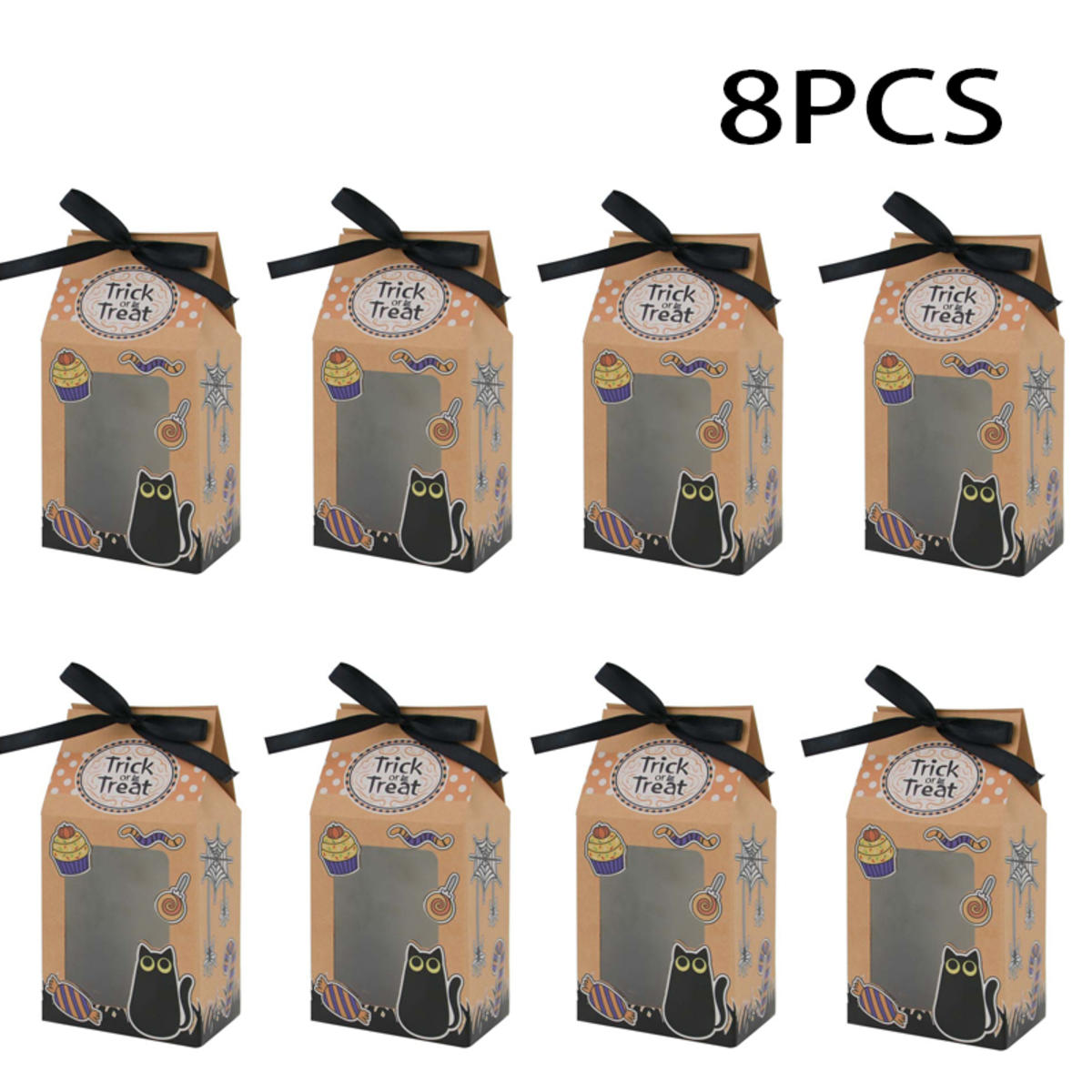 

Halloween Gift Box Kraft Paper Box Clear Window Wrapping Treat Paper Pack Party Favor Versatile Holiday Wrapping Bag 8PCS