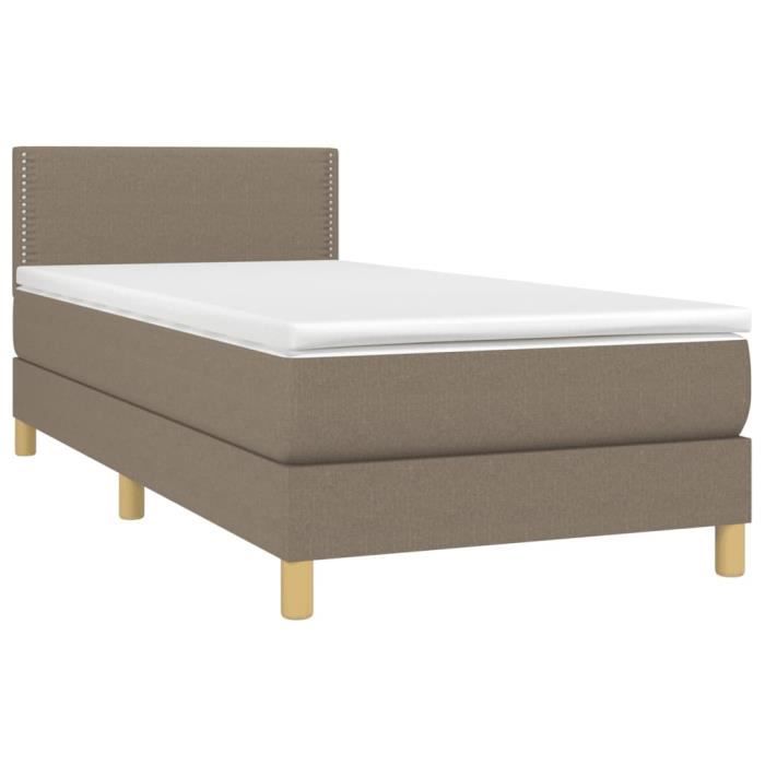 VidaXL Upholstered Bed Base with Mattress and LED Taupe 90x190 Cm Fabric 3133601