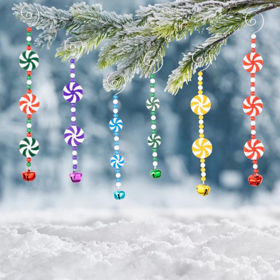 Yousheng Christmas Tree Pendant Red White Candy Cane Design Hanging Pendant with Bells Candy Bars Beads Christmas Party Decoration