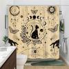 1pc Black Cat Silhouette Crescent Moon Zodiac Wheel Astrology Pattern Shower Curtain Polyester Fabric Machine Washable