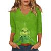 Women's Casual Fashionable Sexy Comfortable V-Neck Christmas Three-Quarter Sleeve Top